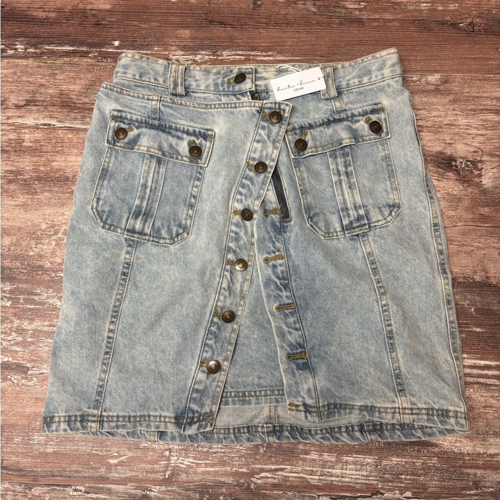 Hunter & Brown Denim NWT Light Wash Criss-Cross Festival Asymmetrical Skirt, XL